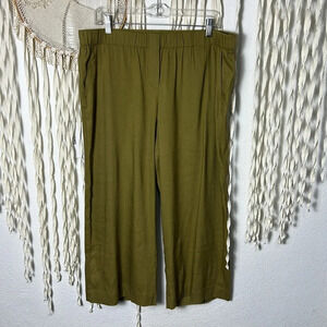 J. Jill Chartreuse Elastic Waist Wide Leg Linen Blend Cropped Pants Size L/P